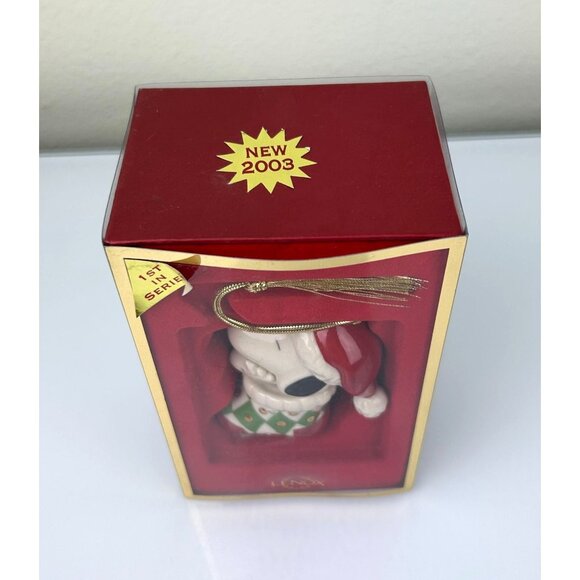 LENOX Peanuts Snoopy in Stocking Christmas Tree Ornament Holiday Porcelain VTG - Picture 6 of 16